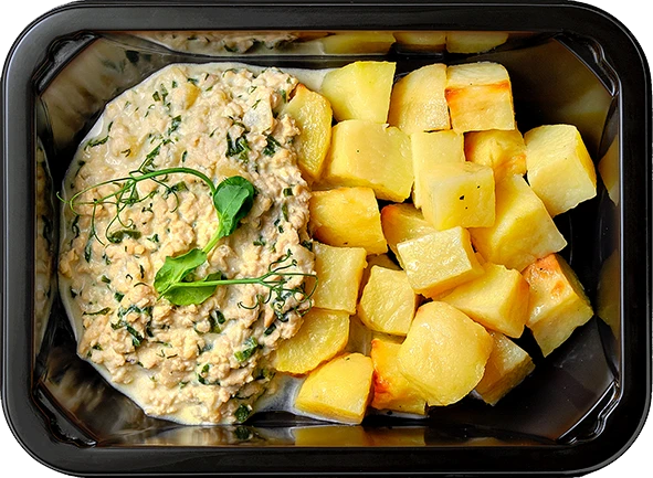 Блюдо: Куриный фарш со шпинатом в сливочном соусе, Зап...